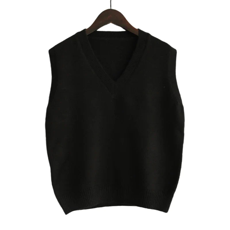 2025 Korean Fashion Women’s Sleeveless V-Neck Sweater Vest – Solid Color Knit Pullover Waistcoat