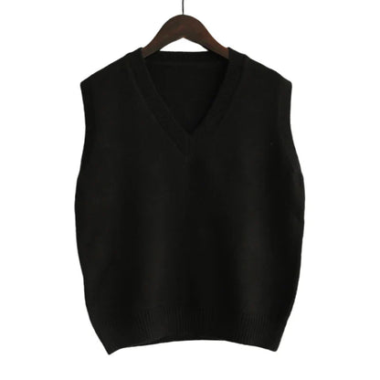 2025 Korean Fashion Women’s Sleeveless V-Neck Sweater Vest – Solid Color Knit Pullover Waistcoat