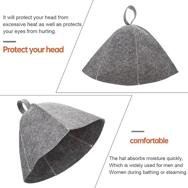 Felt Sauna Hat — Steam Cap for Men & Women, Home and Steam Room Sauna Accessory