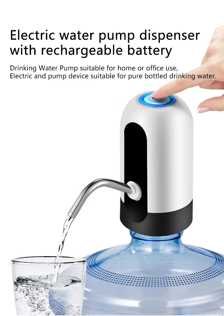 Portable Automatic Water Pump — USB Rechargeable Mini Electric Dispenser with Switch for 5-Gallon Bottles