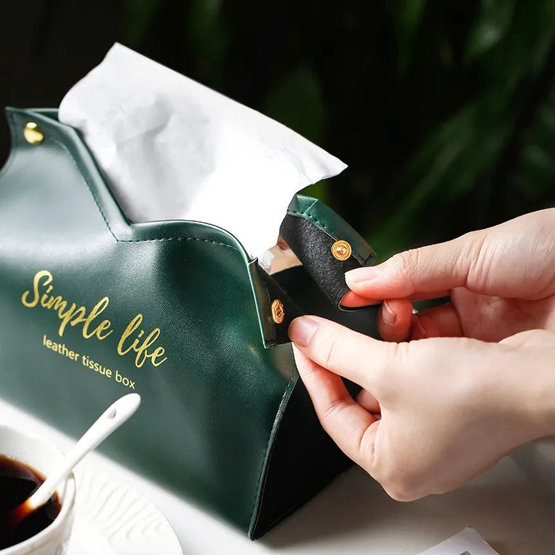 PU Leather Tissue Box Cover - Elegant Car and Desktop Napkin Holder, Bedroom Tissue Dispenser, Versatile Toilet Paper Container