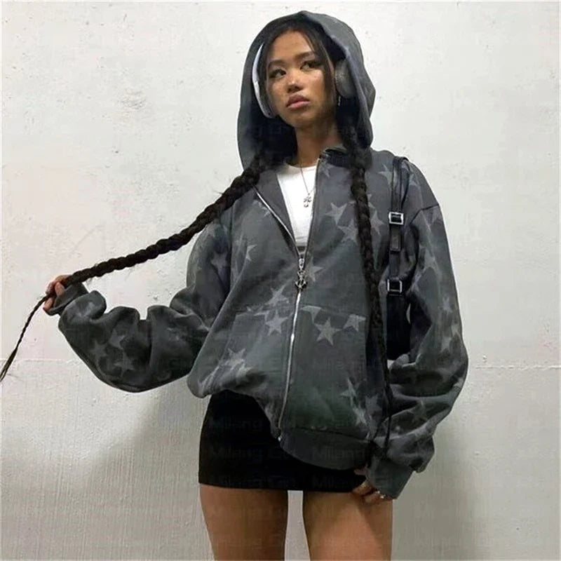 Y2K Star Print Hoodie Set - Harajuku Loose Streetwear Sweatshirt & Sweatpants