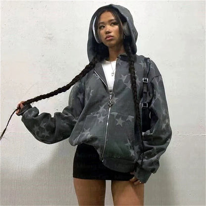 Y2K Star Print Hoodie Set - Harajuku Loose Streetwear Sweatshirt & Sweatpants