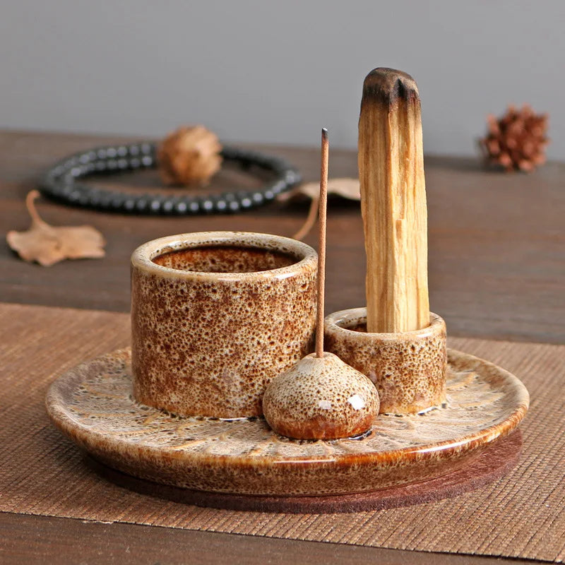 Ceramic Palo Santo Sticks Holder – 4 in 1 Incense Burner, Sage Holder & Ash Catcher Tray for Meditation & Yoga Room