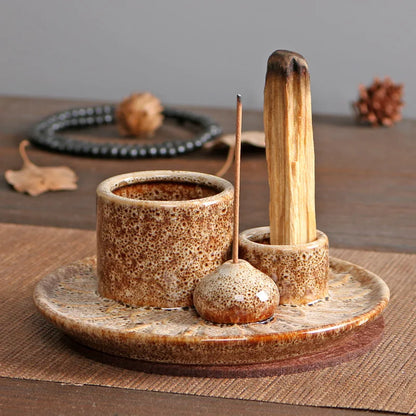 Ceramic Palo Santo Sticks Holder – 4 in 1 Incense Burner, Sage Holder & Ash Catcher Tray for Meditation & Yoga Room