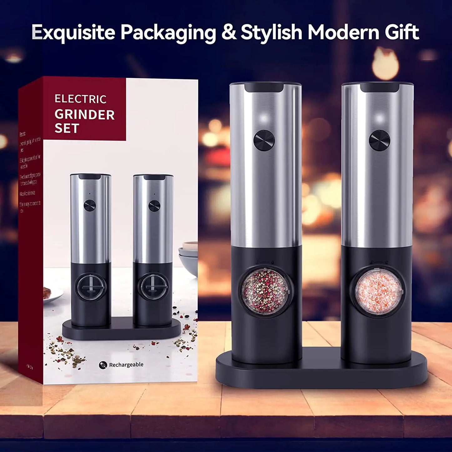 USB Rechargeable Electric Salt and Pepper Grinder: Adjustable Coarseness, Refillable Mill - Battery Powered Kitchen Gadget