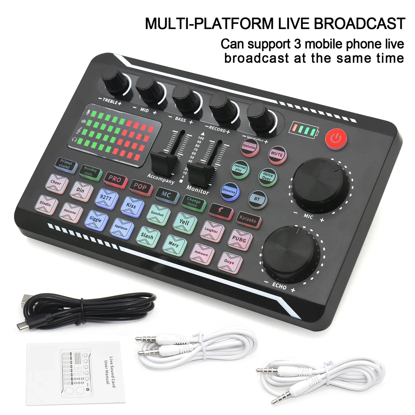 Live Sound Card Audio Interface with DJ Mixer Effects & Voice Changer – Bluetooth Mixer for Live Streaming & Singing