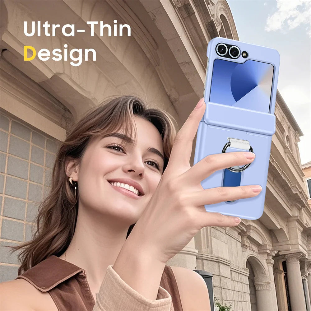 Luxury Wallet Clip Phone Case for Samsung Z Flip — Shockproof Card Slot Cover with Finger Ring for Z Flip 5/6/7/5G