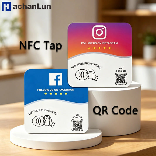 NTAG215 NFC Google Review Card - Programmable 13.56MHz Square Stand with Editable QR Code