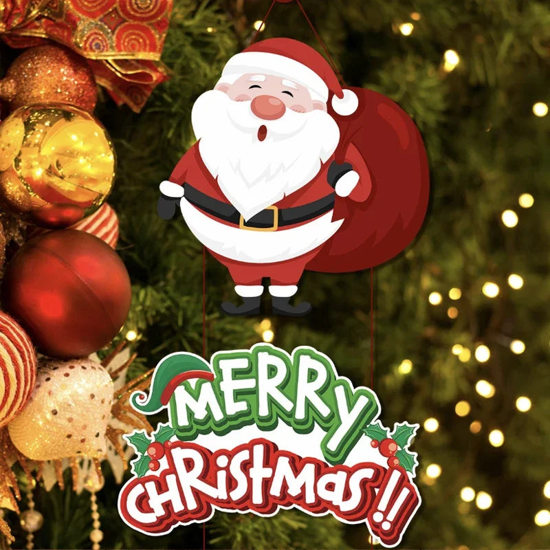 Merry Christmas Hanging Door Banner – Santa Claus & Snowman Couplet for Home Xmas Decorations, Navidad and New Year Gifts