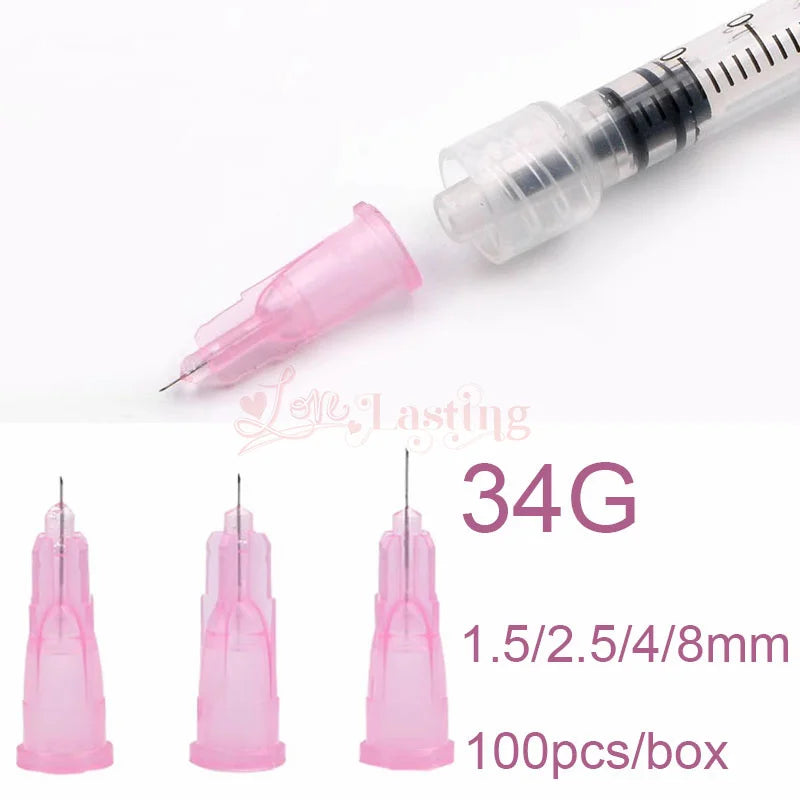 100pcs 32G Disposable Syringe Needles (4mm, 6mm, 8mm, 13mm) - Painless Small Needle Irrigator & Eyelid Tool Parts