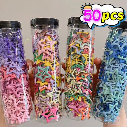 10/50PCS Colorful Kawaii Star Barrettes – Y2K Sweet Girls Metal Snap Hairclips & Hair Jewelry Gifts