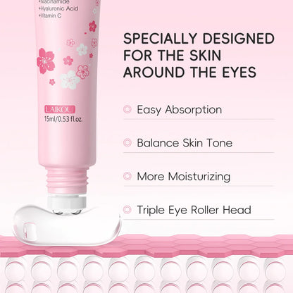 LAIKOU Sakura Eye Serum Roller — Hyaluronic Acid Moisturizing Cream for Eye Bags & Dark Circles, 15ml