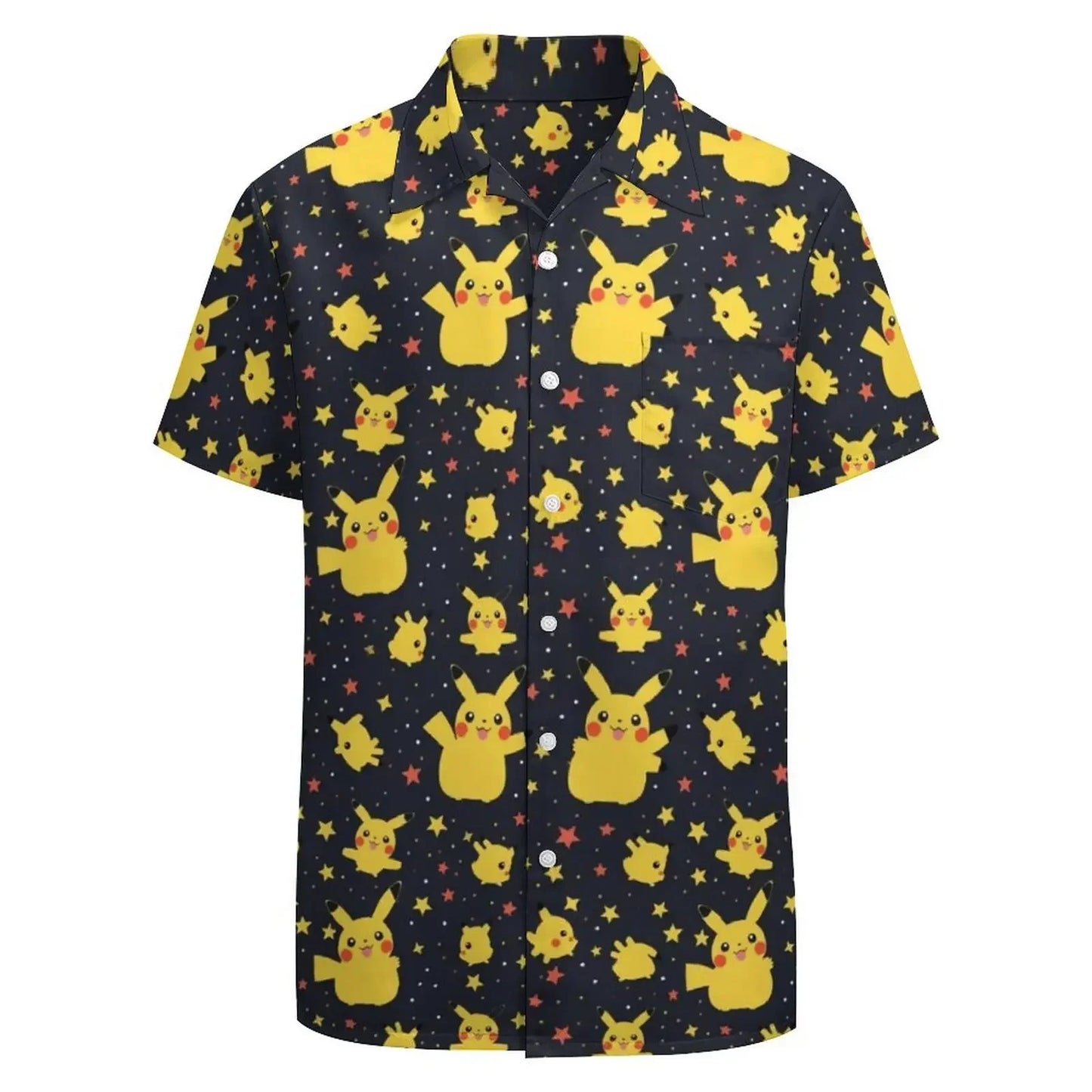 Summer Men's Short Sleeve Shirt – Cute Animal Print, Open Button Lapel, Comfortable Casual Top