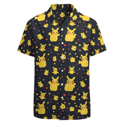 Summer Men's Short Sleeve Shirt – Cute Animal Print, Open Button Lapel, Comfortable Casual Top