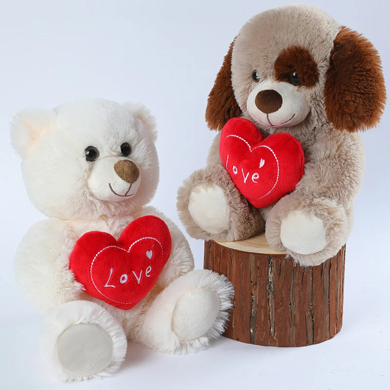 30CM Cute Heart Bear Dog Plush Toy – Red Heart Print Love Stuffed Animal, Creative Valentine's Day Gift for Lovers