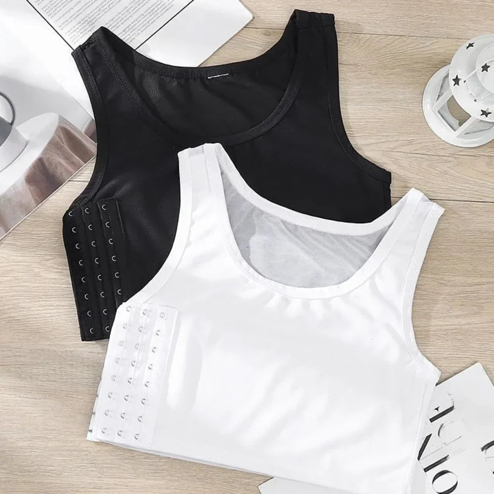 Women's Breathable Chest Binder: Side-Buckle Short Vest - Wireless Underwear Tank Top for Comfortable Chest Wrap