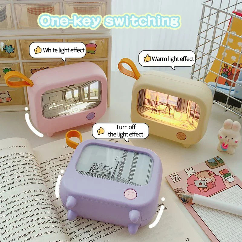TV Painting Night Light LED Cute Child Learning Table Lamp | Home Decoration Atmosphere Lighting | Mini Desktop Birthday Gift | Room Accent
