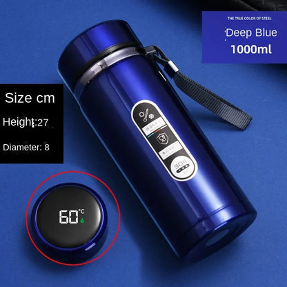 800ml-1L Stainless Steel Thermos Bottle — 304 Vacuum Tea Bottle with LED Temperature Display, Portable Drinking Cup