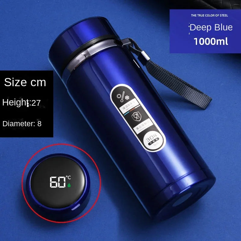 304 Stainless Steel Vacuum Thermos Bottle 800ml–1L with LED Temperature Display – Portable Travel Tea & Coffee Insulated Drinking Cup