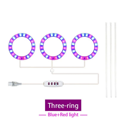 LED Full Spectrum Grow Light — USB 5V Adjustable Height Dimmable Lamp with Timer for Indoor Plants & Herbs