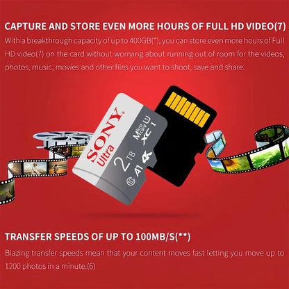 SONY Original Micro SD Card – 128GB 256GB 512GB 1TB 2TB U3 4K Memory Card for Phone, Camera, Tablet, PC