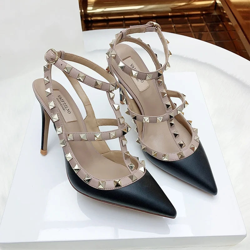 Women’s 2025 Summer Luxury Punk High Heel Sandals – Metal Rivet Gladiator Pointed Toe Stiletto Party Shoes