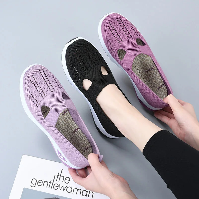 Women's New Summer Shoes – Mesh Breathable Slip-On Sneakers, Lightweight Flat Platform, Anti-Slip Walking Woven Shoes
