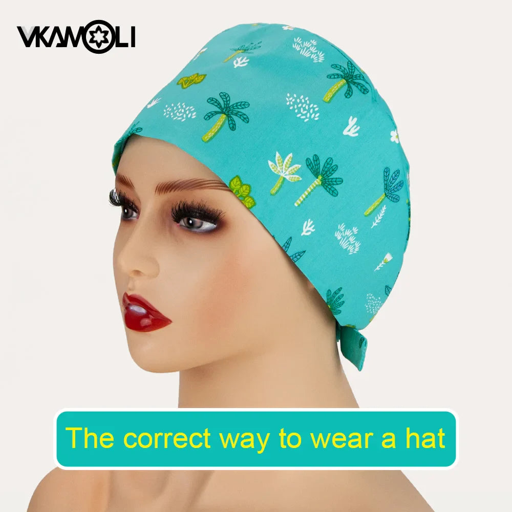 Cartoon Printed Clinical Scrub Caps – Surgery Hats for Men, Nurses & Pet Clinics