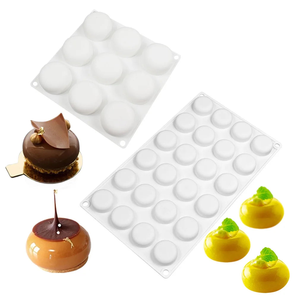 7-Option Flat Round Silicone Cake Molds — DIY Mousse, Chocolate, Dessert, Pudding & Jelly Baking Tools
