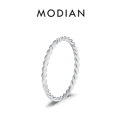 MODIAN 925 Sterling Silver Stackable Ring – Classic Wave Geometric Finger Ring, Fashion Jewelry for Women