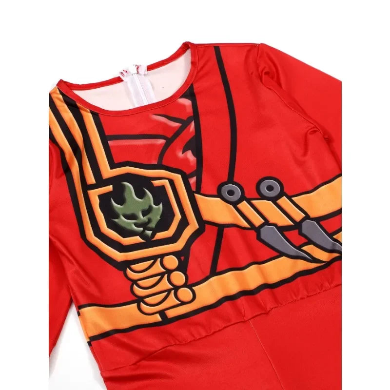 Boys Japanese Ninja Onesie Costume – Printed Green Cartoon Anime Mask, Samurai Fork, Halloween Dress Up & Party Outfit