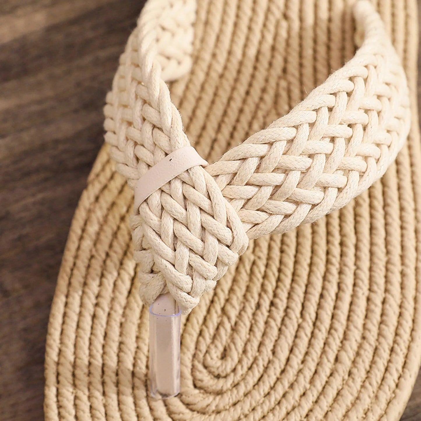 Women’s Beach Flip Flops - Flat Thong Sandals with Imitation Hemp Rope Design