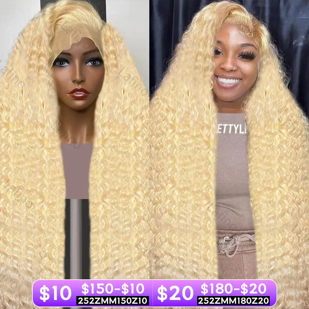 Brazilian Deep Wave 13x6 HD Lace Frontal Human Hair Wig – 30–40 Inch Curly Honey Blonde 613, Affordable Women’s Wig Clearance Sale