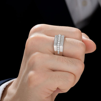 Newshe Full Moissanite Wedding Band for Men – 925 Sterling Silver Pave Engagement & Eternity Promise Ring