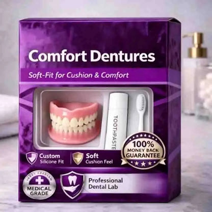 Adult Full Denture Set - Soft Silicone Upper & Lower Cosmetic Teeth for Natural-Looking Smile