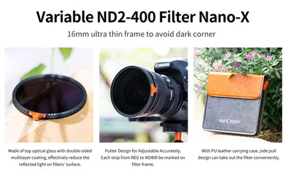 K&F Concept Variable ND Filter ND2–ND400 | HD Adjustable Neutral Density Lens Filter, 49mm–82mm