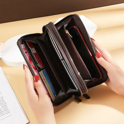 Women’s Double Zipper Long Wallet – Fashion Wristlet Clutch with Phone Holder & Card Slots, Big Letter Design