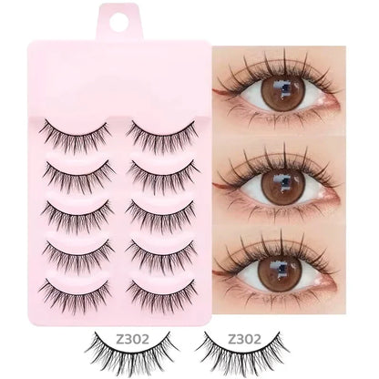 DINGSEN 5 Pairs Manga Style False Eyelashes — Soft, Natural, Long Anime Wispy Strip Lashes for Makeup
