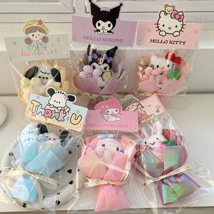 Sanrio Mini Doll Bouquet – Hello Kitty, Kuromi & Melody Plush Dolls Holding Flowers, Kawaii Valentine & Birthday Gift for Friends