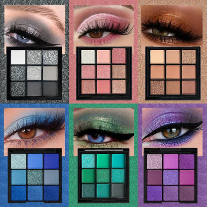 9-Grid Eyeshadow Palette – Glitter, Pearlescent, Matte, Shimmer Long-Lasting Eye Makeup for Women