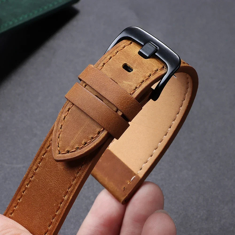 Calfskin Genuine Leather Watch Band – Black, Blue & Dark Brown Straps for Smartwatches, 18mm-24mm Accessories
