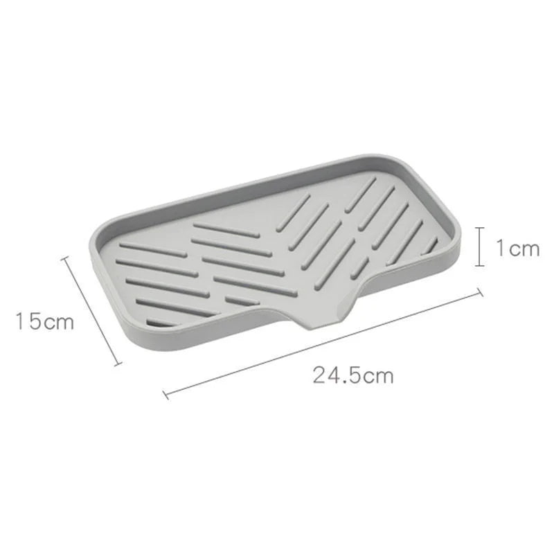 Sink Silicone Tray with Drain – Soap & Sponge Holder, Countertop Scrubber Brush Storage Rack, Kitchen Organizer