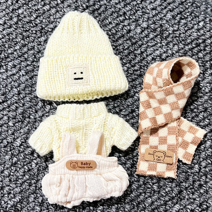 17cm Labubu V1/V2 Doll Outfit – Color Match Hoodie & Plaid Overalls Set | Fashion Doll Clothes & Accessories