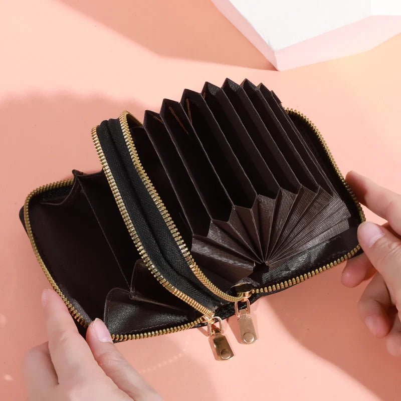 Women’s Short Zipper Purse with Lychee Pattern – Fashion Large Capacity Multi-Card Slot Coin Purse