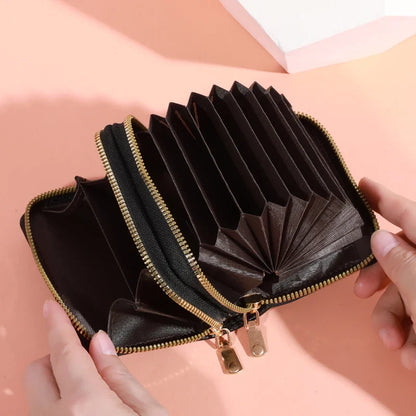 Women’s Short Zipper Purse with Lychee Pattern – Fashion Large Capacity Multi-Card Slot Coin Purse