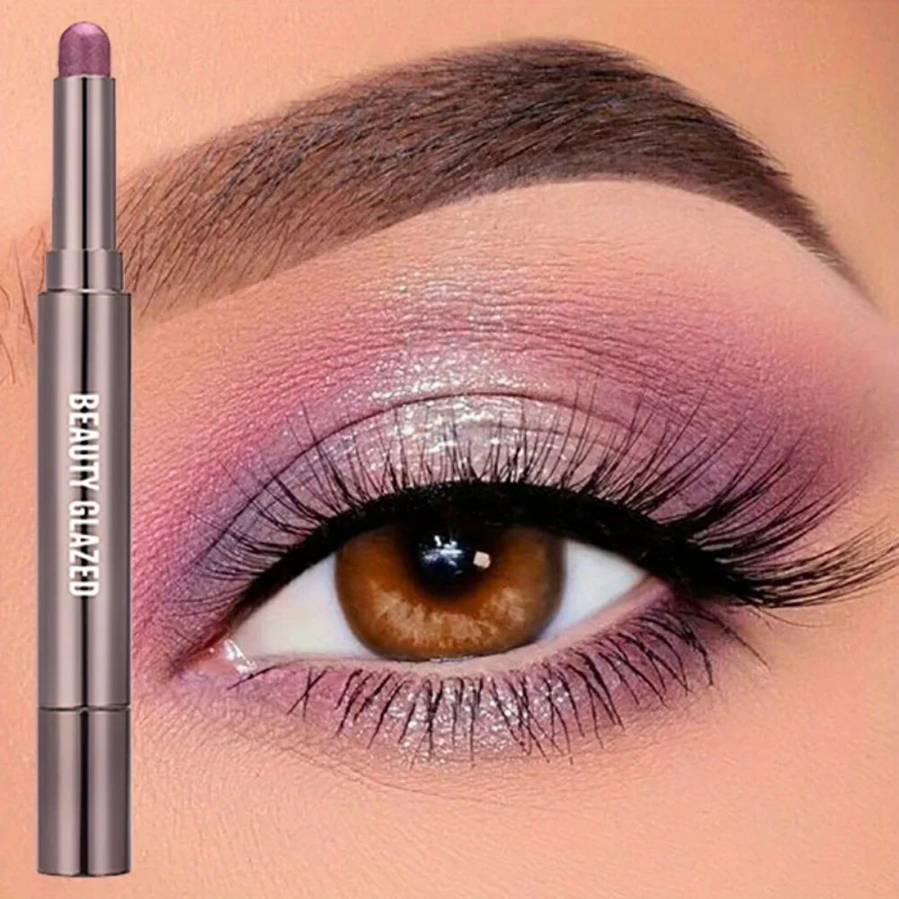 BEAUTY GLAZED 10-Color Eyeshadow Stick – Long-Lasting Waterproof Matte & Shimmer Eye Pen with Double-Head Brush