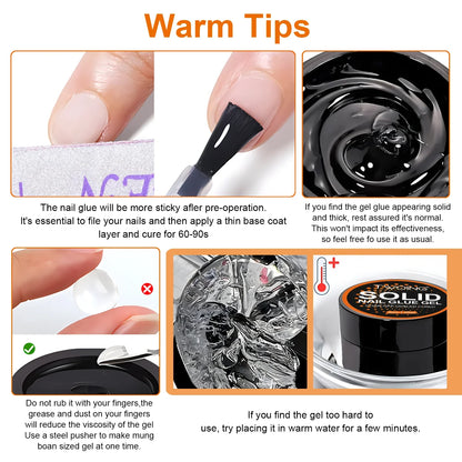 8g Multifunctional Solid Nail Tips Gel – Non-Stick Rhinestone Gel Glue for DIY Home Manicure