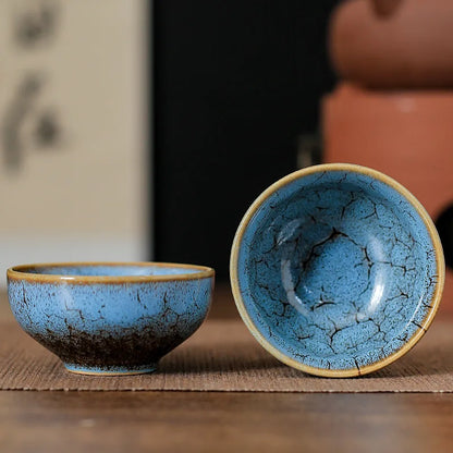 45ml Household Ceramic Teacup – Kiln Change Satin Blue Master Cup for Tea Tasting & Jianzhan Teahouse Teaware