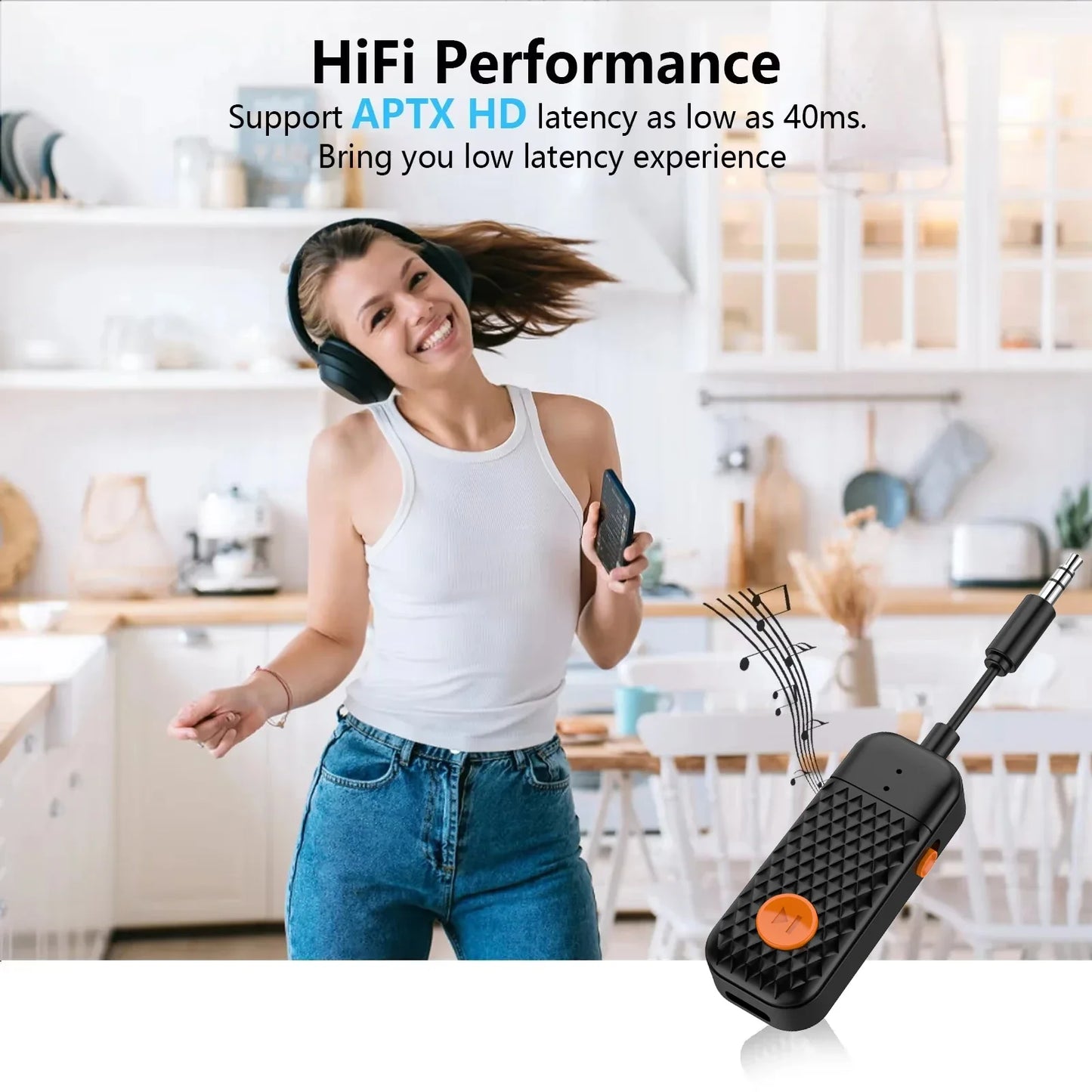 Bluetooth 5.4 Audio Transmitter & Receiver – 3.5mm AUX Wireless Stereo Adapter with Mic for Car, TV, PC, Headphones